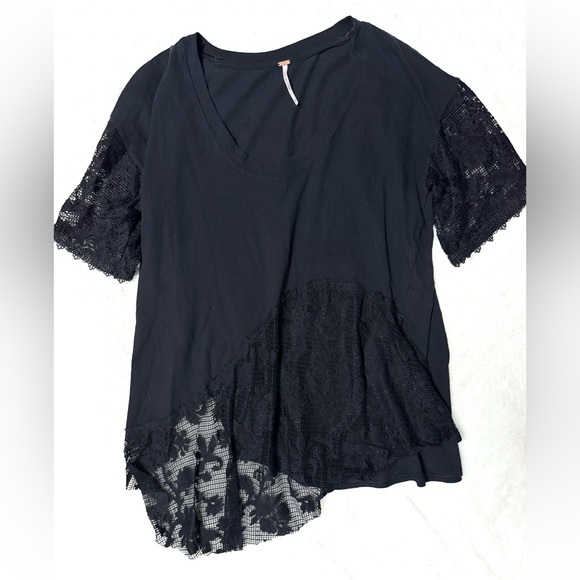 Free People Chasing You Lace Longline Top in Black - Picture 2 of 13